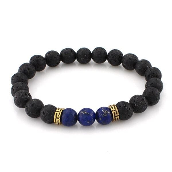 Pulsera Piedra Natural Volcánica Separador Dorado Central 3 - Image 4