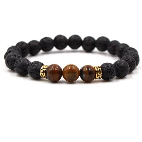 Pulsera Piedra Natural Volcánica Separador Dorado Central 3