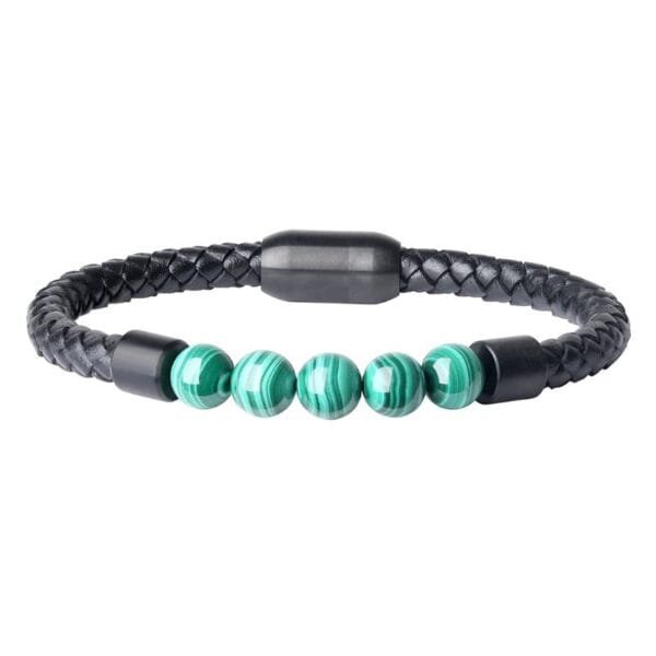 Pulsera en cuero con malaquita y cierre magnetico - Image 2
