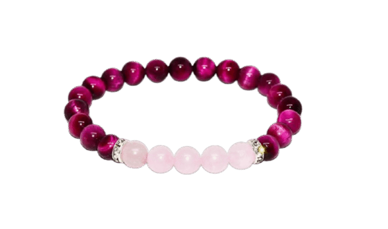 Pulsera Ojo De Tigre Fucsia  y Cuarzo Rosa