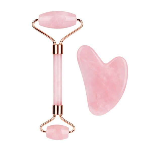 Set Rodillo + Gua Sha Cuarzo Rosa