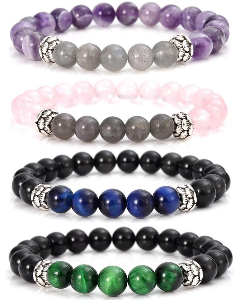Pulsera Amatista Labradorita Obsidiana Flor
