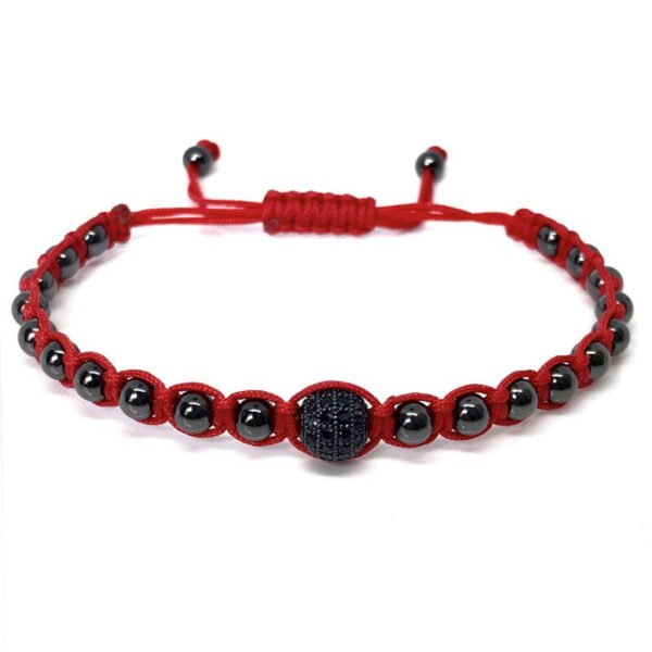 Pulsera Turmalina Negra 6mm Hilo Rojo Rodio - Image 3