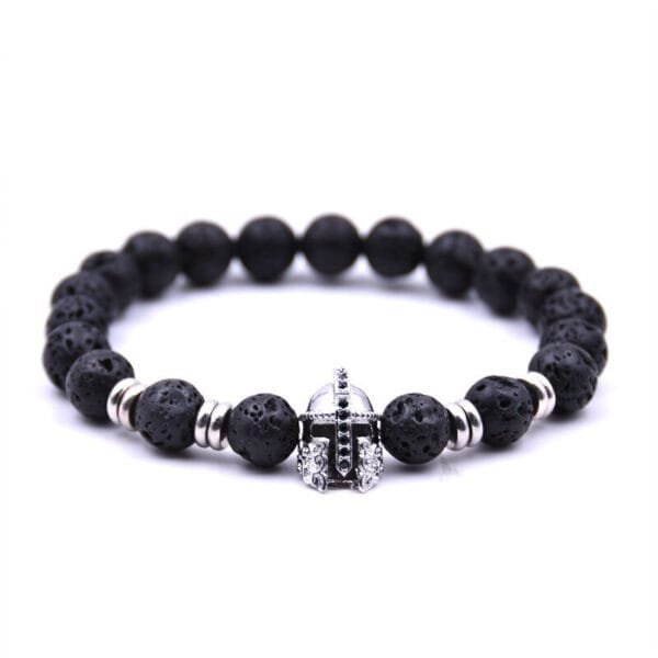 Pulsera Volcánica Con Casco Espartano Rodio