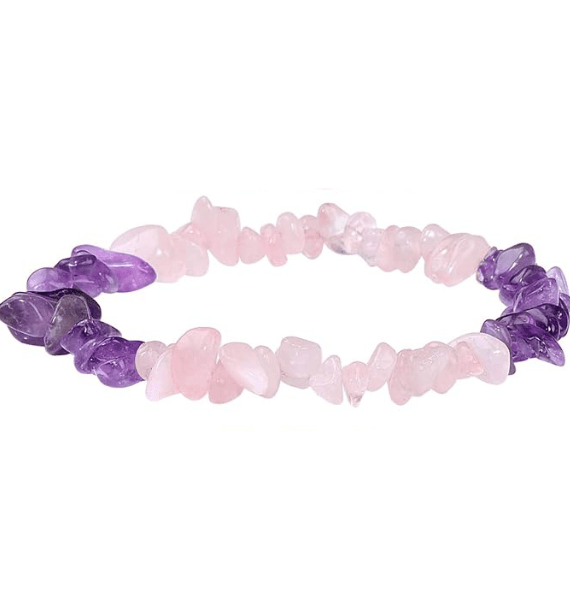Pulsera de amatista piedra picada y cuarzo rosa chips natural