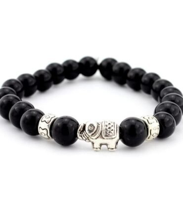 Pulsera Piedras Con Elefante - Ónix