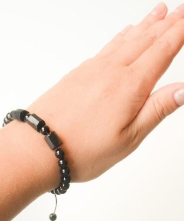 Pulsera Turmalina Negra En Bruto Cuentas 6mm