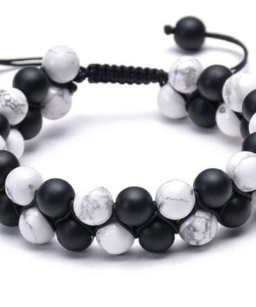 Pulsera Howlita y Onix Negro Mate Macrame Doble