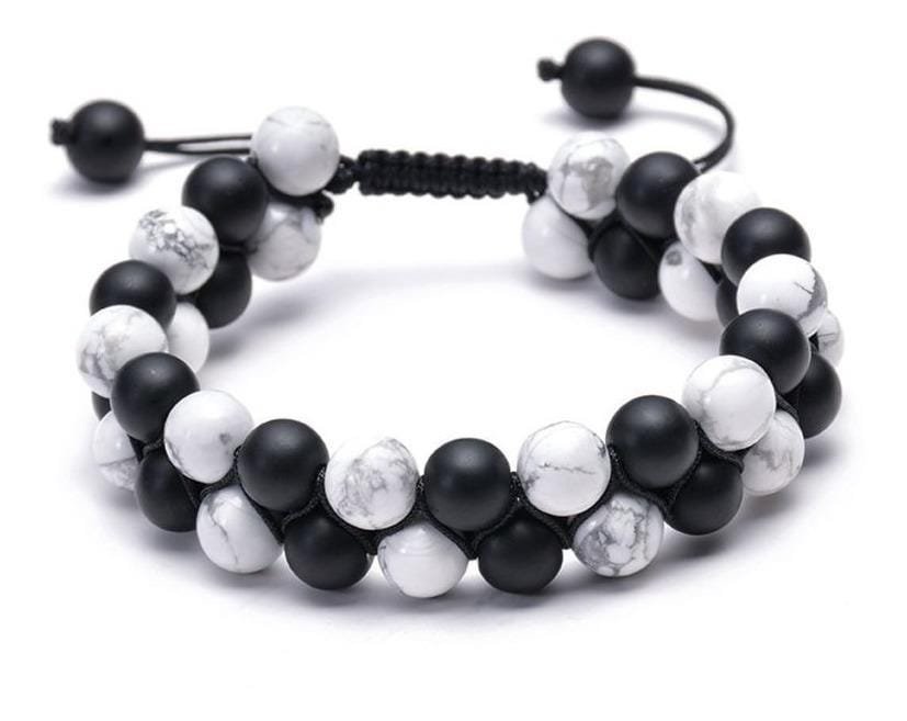 Pulsera Howlita y Onix Negro Mate Macrame Doble