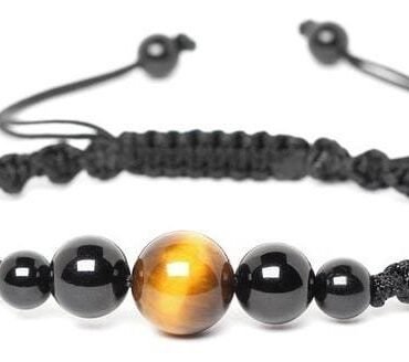 Pulsera Turmalina Negra Y Ojo De Tigre macrame