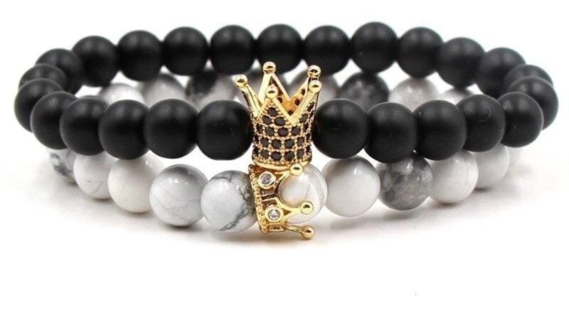 Pulseras Para Parejas Howlita Onix Mate Corona