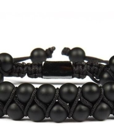 Pulsera Onix Negro Mate Macrame Doble