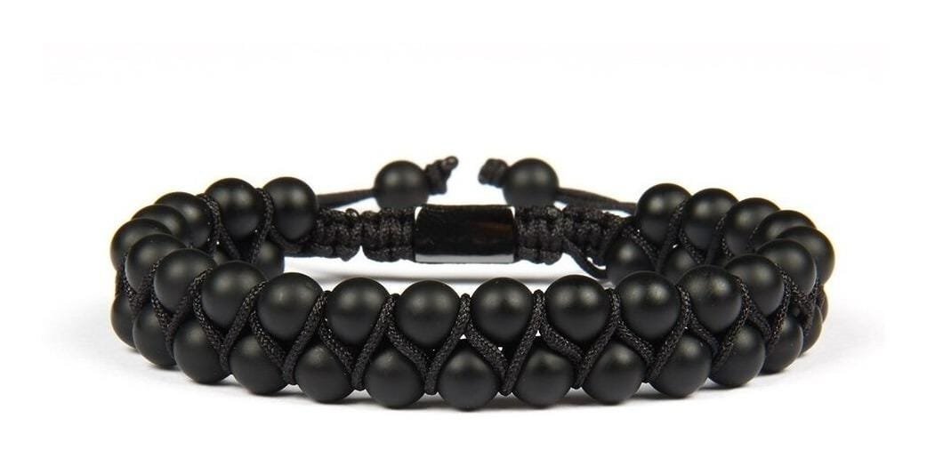 Pulsera Onix Negro Mate Macrame Doble