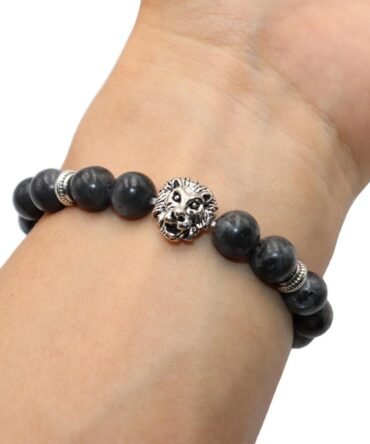 Pulsera Labradorita Espectrolita Dije Leon Plata Tibetana