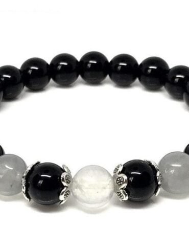 Pulsera Turmalina Negra Labradorita y cuarzo Cristal
