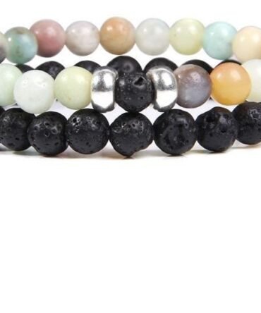 Pulseras Para Pareja Amazonita y Volcanica 6mm