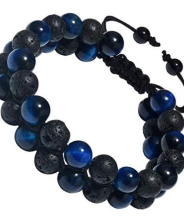 Pulsera Ojo De Tigre Azul Y Volcanica Doble