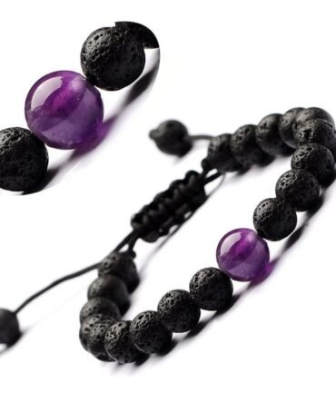 Pulsera Lava Volcanica Con amatista central