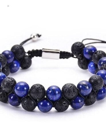 Pulsera Lapislázuli y Lava Volcanica Macrame Doble