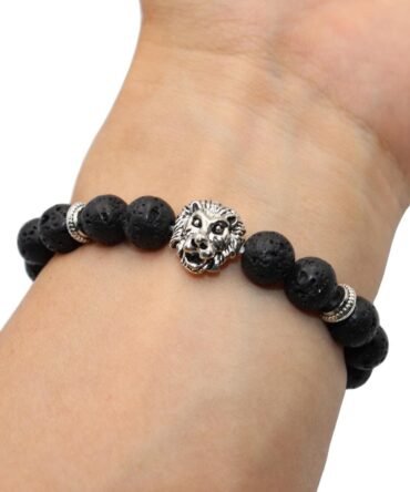 Pulsera Volcanica Dije Leon Plata Tibetana