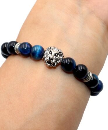 Pulsera Ojo De Tigre Colores Con Leon Plata Tibetana