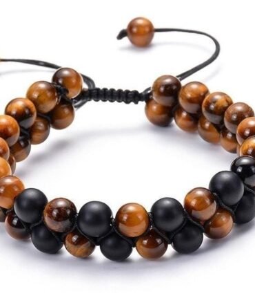 Pulsera Ojo De Tigre Onix Mate Macrame Doble