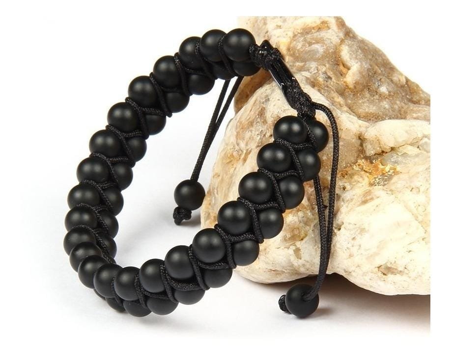 Pulsera Onix Negro Mate Macrame Doble - Image 2