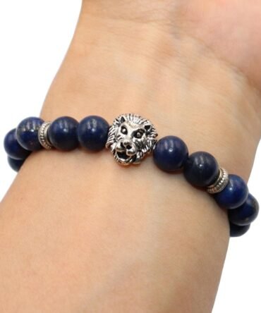 Pulsera Lapislazuli Dije Leon Plata Tibetana