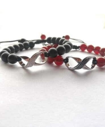 Pulseras Para Pareja infinito con Onix y Cornalina