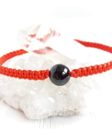 Pulsera Obsidiana Negra Hilo Rojo Macrame
