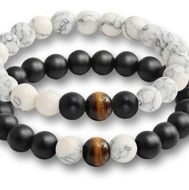 Pulseras Para Pareja Howlita, Onix Mate Y Ojo De Tigre