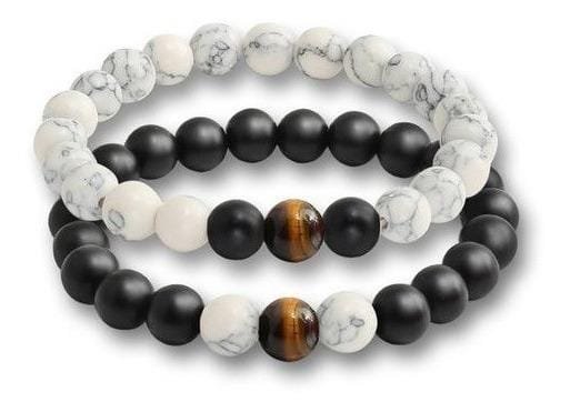 Pulseras Para Pareja Howlita, Onix Mate Y Ojo De Tigre