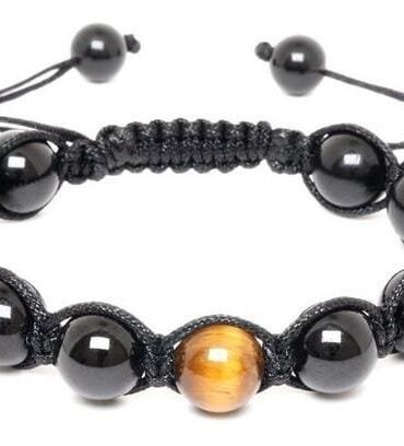 Pulsera Turmalina Negra Con Ojo De Tigre 10mm