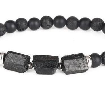 Pulsera Turmalina Negra Volcanica Y Onix Mate