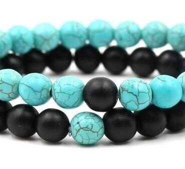Pulseras Para Pareja Onix Mate y Turquesa Natural 8mm