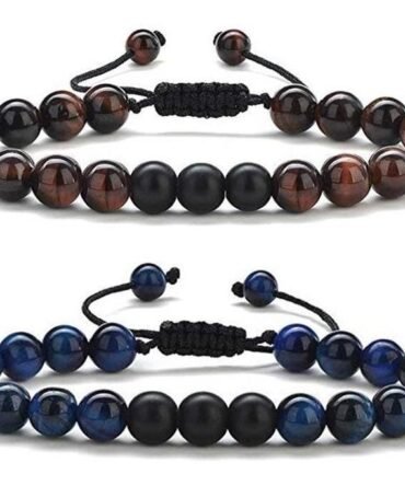 Pulseras Para Pareja Ojo De Tigre Rojo Azul