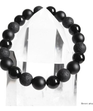 Pulsera Turmalina Negra Onix Mate Y Lava