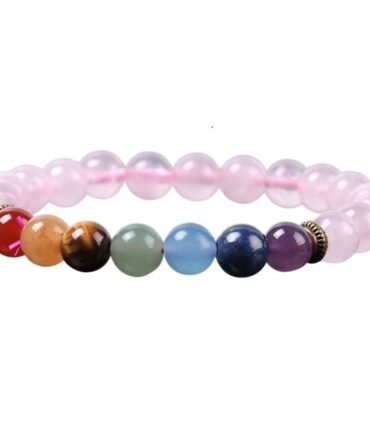 Pulsera 7 Chakras Cuarzo Rosa Separador Dorado