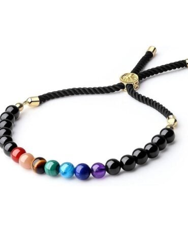 Pulsera Turmalina Negra 7 Chakras 6mm Ajustable