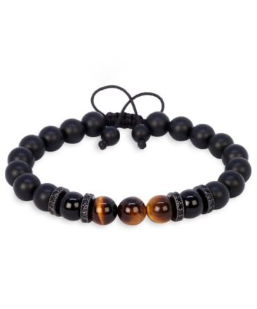 Pulsera Turmalina Ojo De Tigre y Piedra Mate Rodio