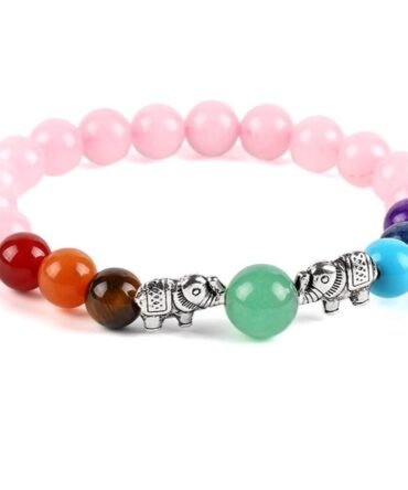 Pulsera 7 chakras Cuarzo Rosa Elefantes