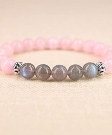 Pulsera Cuarzo Rosa Labradorita Flor