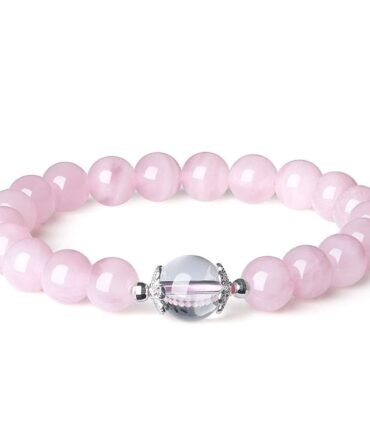 Pulsera Cuarzo Rosa Centro Cuarzo Cristal 10mm