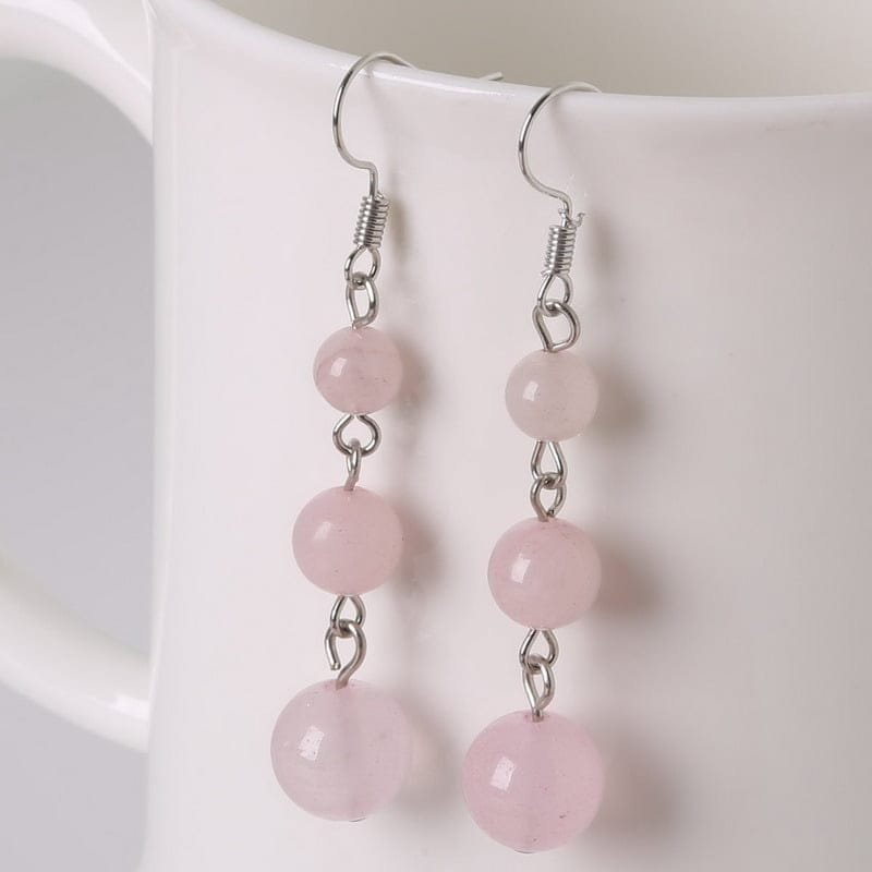 Aretes Cuarzo Rosa Plata ley 925 Estilo 3