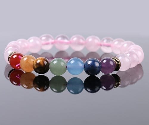 Pulsera 7 Chakras Cuarzo Rosa Separador Dorado - Image 2