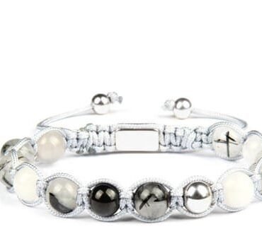 Pulsera Cuarzo Turmalinado Tejido Blanco
