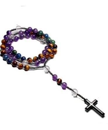 Rosario En Piedra con cruz y Separadores Hematite