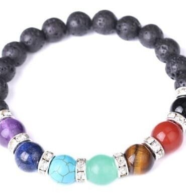 Pulsera 7 Chakras Volcánica Separadores con Zircón