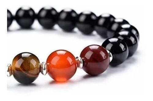 Pulsera 7 Chakras Obsidiana Negra Separadores Plateados - Image 3