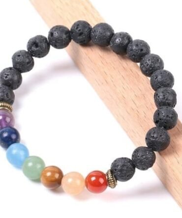 Pulsera 7 chakras Volcánica 8mm Separador Dorado